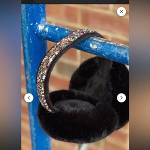 Winter Warm Soft Fuzzy Bejeweled Earmuffs – Black | Brand New